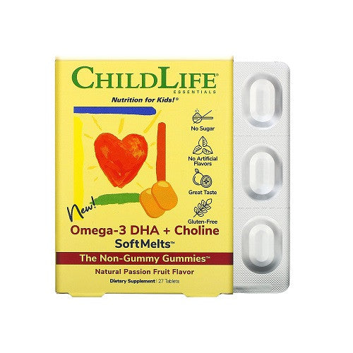 Child Life Omega 3 DHA Choline SoftMelts Natural Passion Fruit Tabelts, 27 Ea